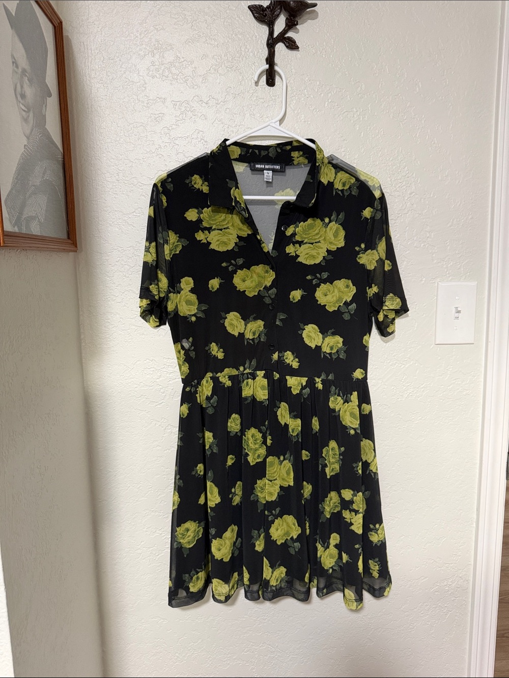 Urban Outfitters Black Mini Dress with Olive Floral Print